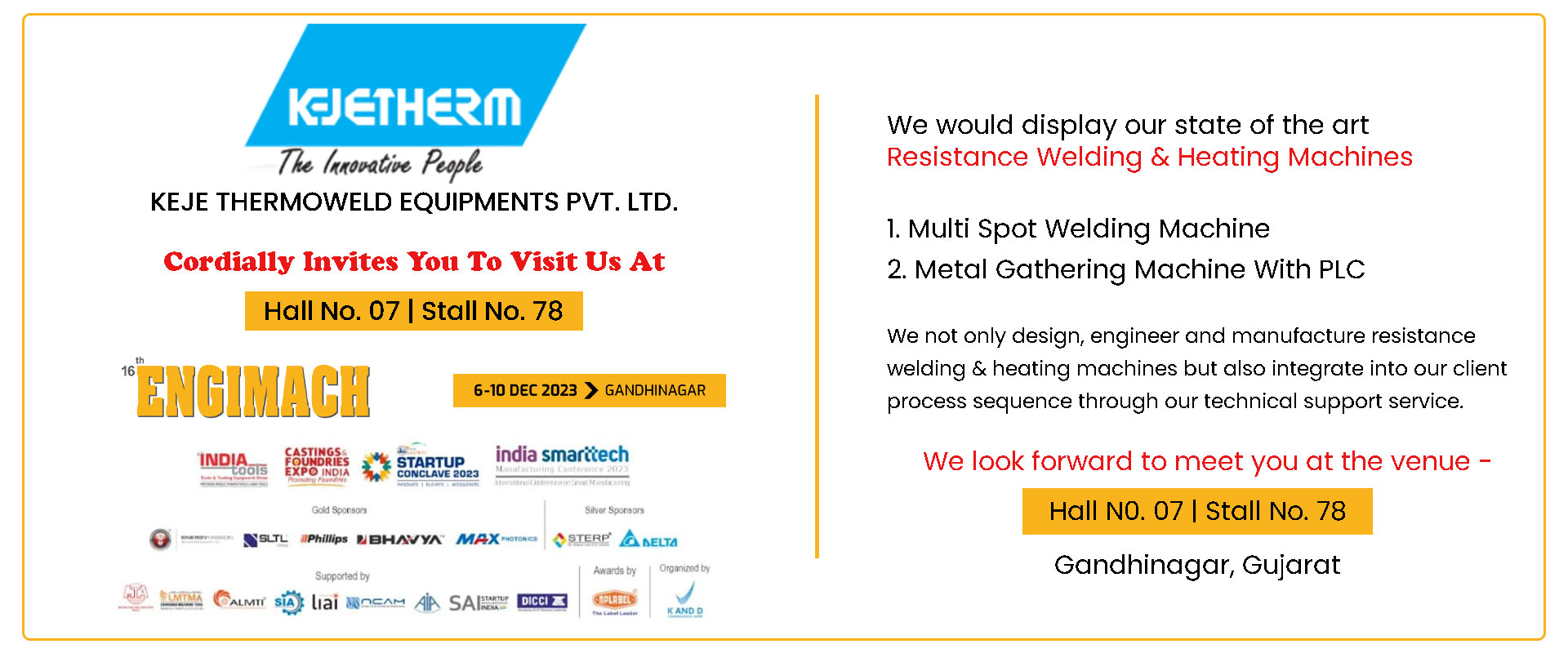 ENGIMACH 2023 exhibition invitation by KEJE Thermoweld Equipments Pvt. Ltd.