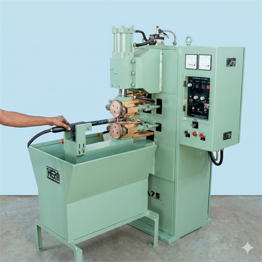 Seam welding machine for shock absorbers